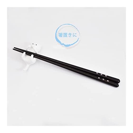 Ishida Dishwasher Safe Chopsticks Set with Silicone Chopstick Rest, "Dakko Neko" (Hugging Cat) Design, 23cm, White Cat, Natural Wood / Acrylic