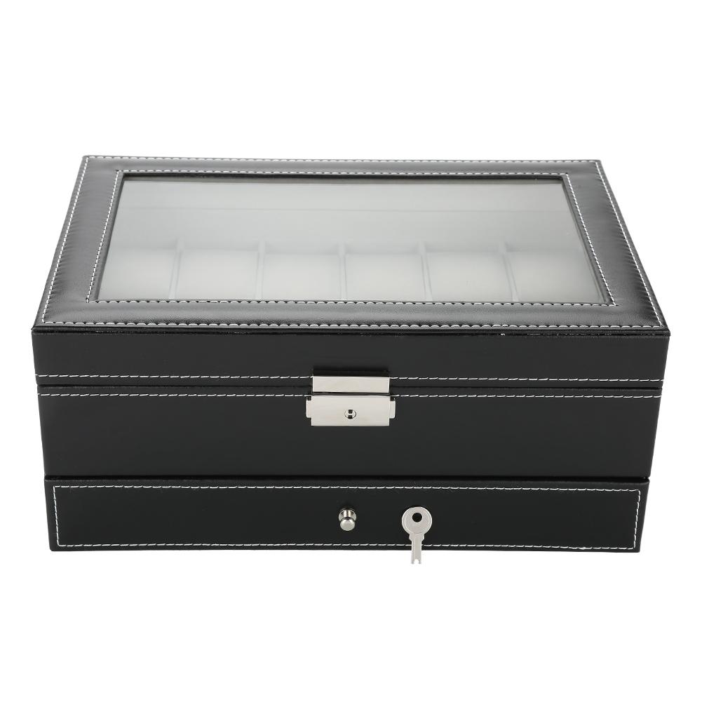 Double Layer PU Lther Wood Watch Holder, Watch Display Case Jewelry  Storage Box, Wristwatch Display Case for Rings rrings Bracelet Necklace 11.8 X 8.
