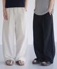 Jikeulib Linen-Like Elastic Waist One Pintuck Wide Pants 2 Colors