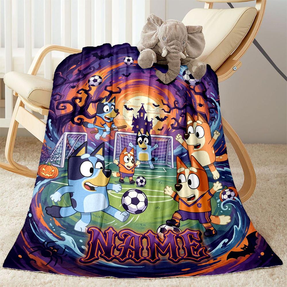 Bluey's Soccer Celebration Personalized Text Blanket Cozy Customizable Blanket Warmthful Decor Great for Sofa Office Chair Bed Picnics