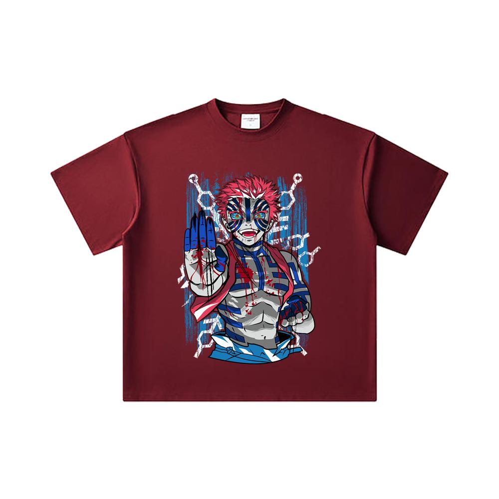 260 GSM Double Yarn 32 Count 100% Cotton Demon Slayer V79 Akaza Print Unisex Heavy Cotton T Shirt
