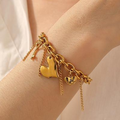 Love Heart Hollow Bracelet Flower Charm Bangle Sweet Gold Plated Bracelet  Valentine's Day