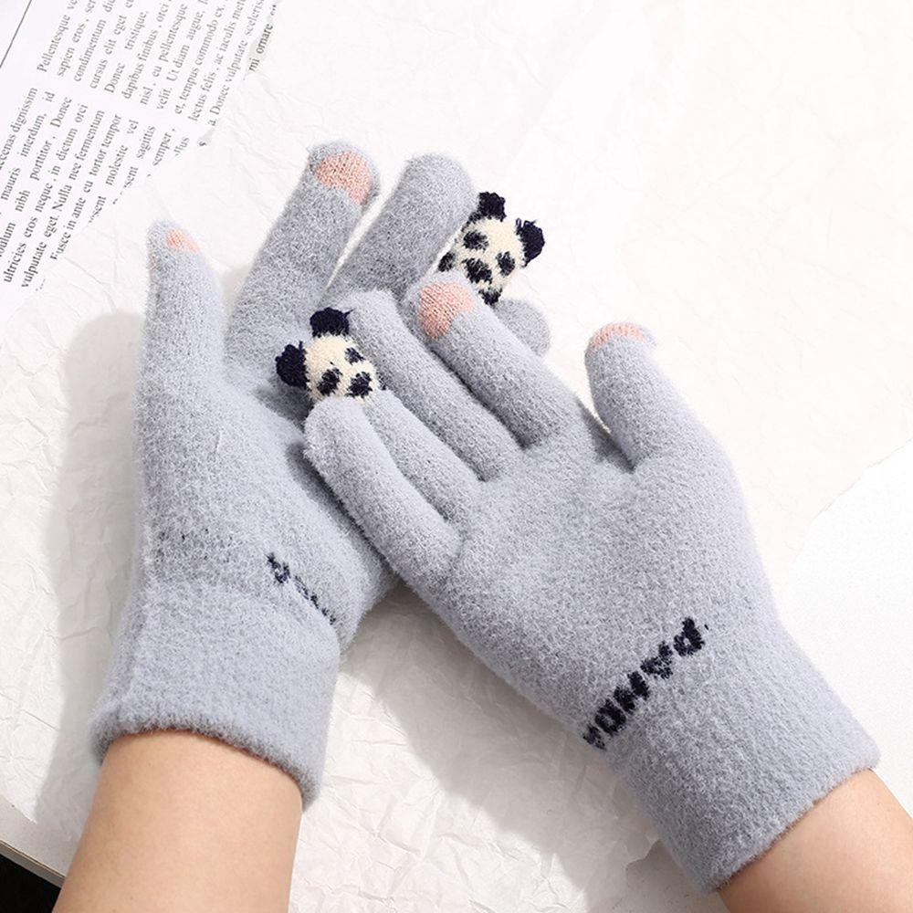 Breathable Simple Women Panda Letter Elastic Touch Screen Gloves Female Gloves Driving Gloves Wool Mittens
