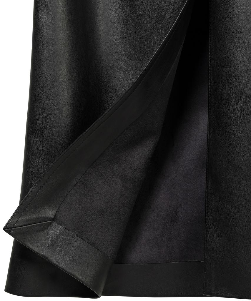 Bikwaieos Faux Leather Slit Maxi Skirts_Black
