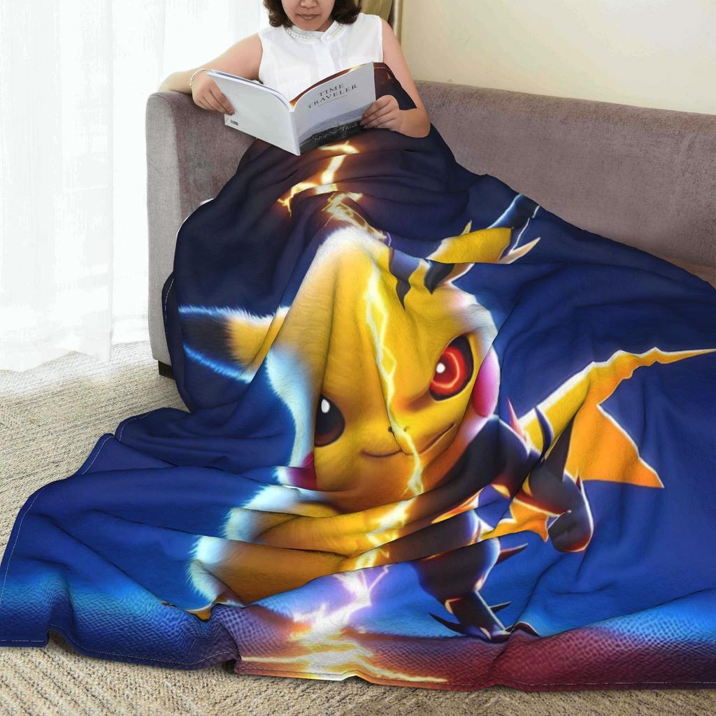 Pikachu Energy Transformation Flannel Blankets Winter  Super Warm Bedding Throws for Home Decor Novelty Bedspread Sofa Bed Cover