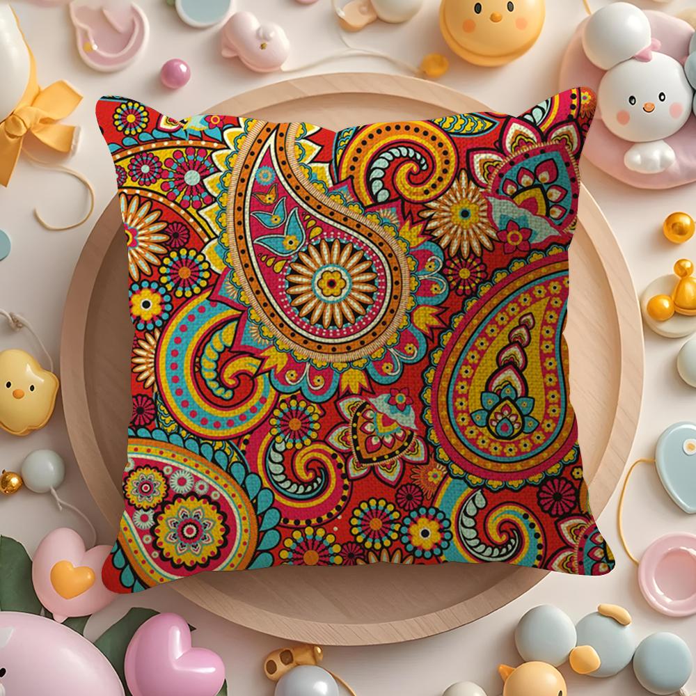Painted Design P-Paisleys Cushion Cover Natural Linen Organic Fabric Double-Sided Printing Sofa Home Decor Gift Pillow Case