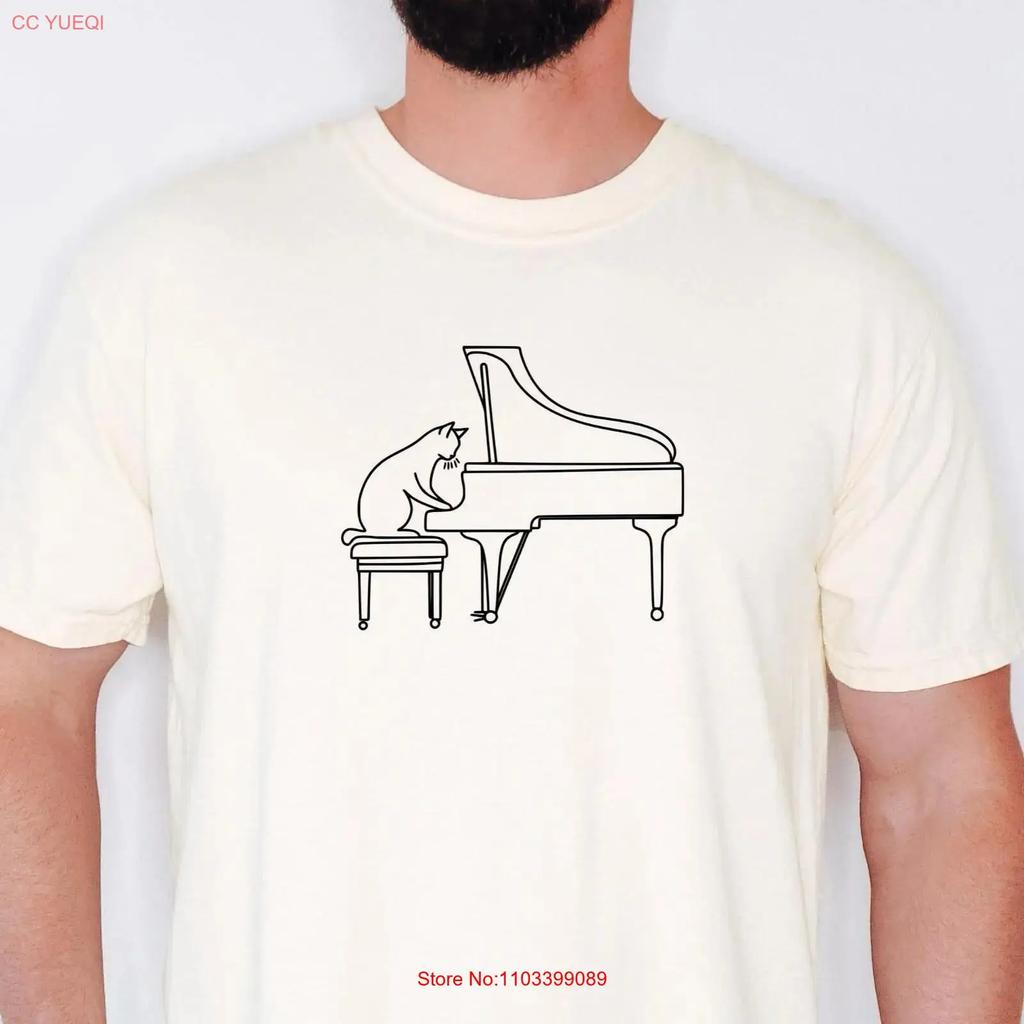 Piano Cat T Shirt Funny Music Lover Vintage Top For Everyday Wear Streetwear Breathable Stretched Unisex Stylish Casual