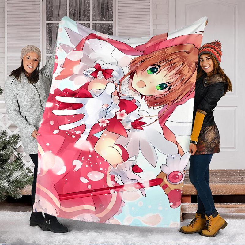 Sakura Kinomoto Theme Printed Blanket - Perfect for Couch, Bed, Travel & Outdoor Use | Machine Washable, Cozy & Durable.