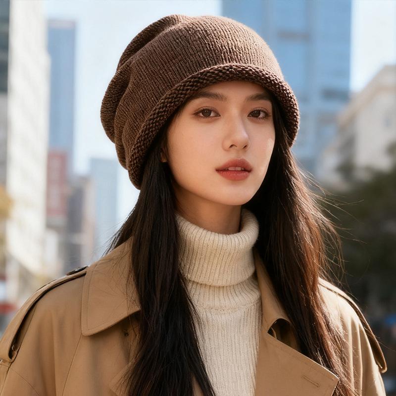 

Новые демисезонные шапки-бини для женщин с большой головой и маленьким лицом, вязаные шапки-пуловеры для пар, весенне-осенние шапки-банданы M（56-58cm）