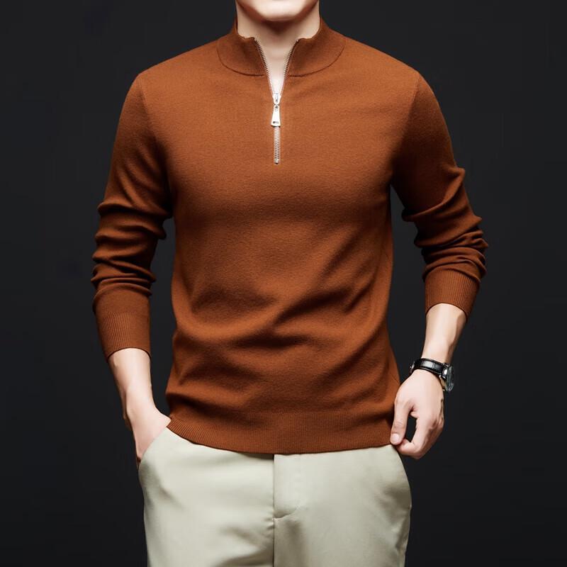 Yiliteng Men's Thickened Solid Knit Half-Zip Pullover