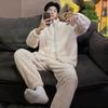 Pigiama Set Uomo Autunno Inverno Spesso Pile Cerniera Collo Alto Manica Lunga Pigiami Caldi Peluche Loungewear Uomo Casual Abbigliamento Casa