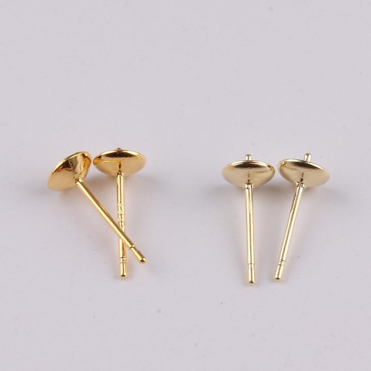 Gold Color Retention Pearl Earring Settings: Half-Drilled Bead Cup Studs for DIY Jewelry