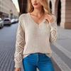 Spring & Autumn Women's V-Neck Hollow Out Loose Knit Pullover