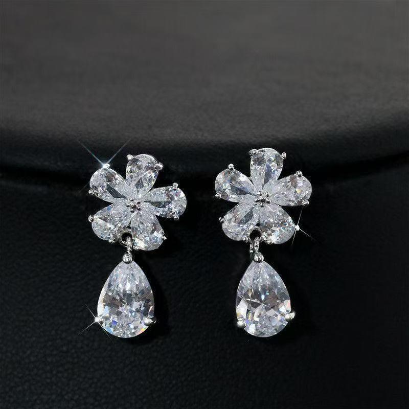 Drop Flower Earrings for Women, Korean Elegant Design