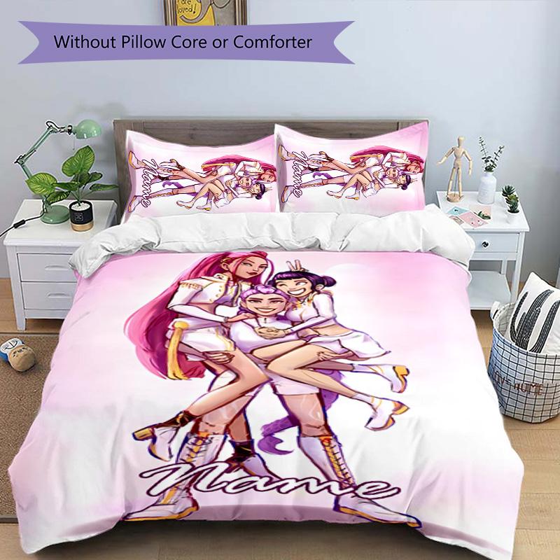 3pcs KPop Demon Hunters24 Cover Set - Personalized Name, HD Printed Bedding with 1 Cover and 2 Pillowcases - Perfect for Home Decor, Easy Care