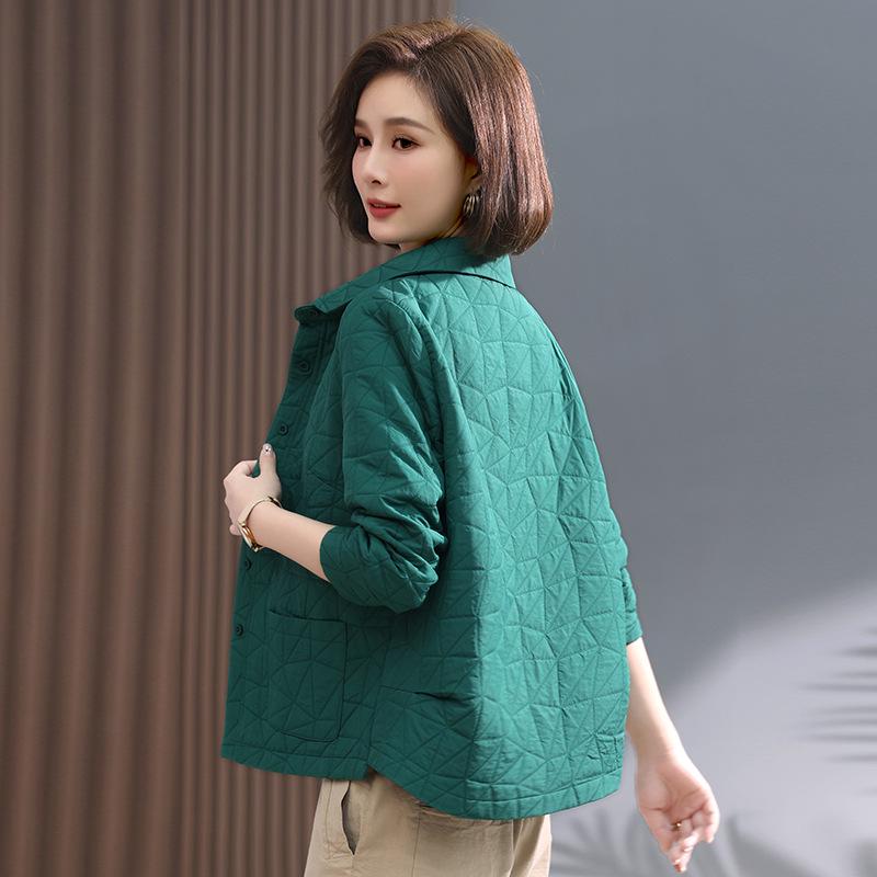 Women's Argyle Embroidered Quilted Cotton Jacket - Korean Style, Loose Fit, Small Size, Winter Outerwear