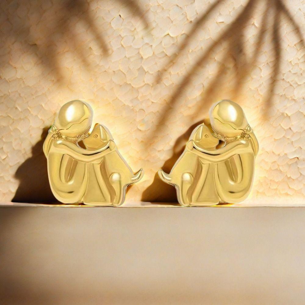 Creative Little Girl and Dog Hugging Earrings Fashion Design Puppy Stud Earrings Necklace  Girls