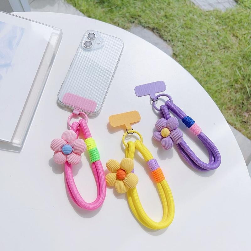 Modisches dehnbares Nylon-Handy-Lanyard mit floralem Akzent T-förmigem Clip Universell für Smartphones Schlüsselanhänger