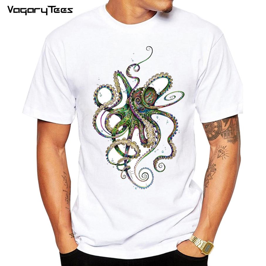 Summer Round Neck 3D Octopus Print Top Fashionable Casual Short Sleeved Men's T-shirts