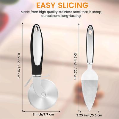 Pizza Wheel Cutter Server Set Stainless Steel Pizza Cutter Pie Server Spatula with Sharp Blade Kitchen Pizza Slicer Knife JT577
