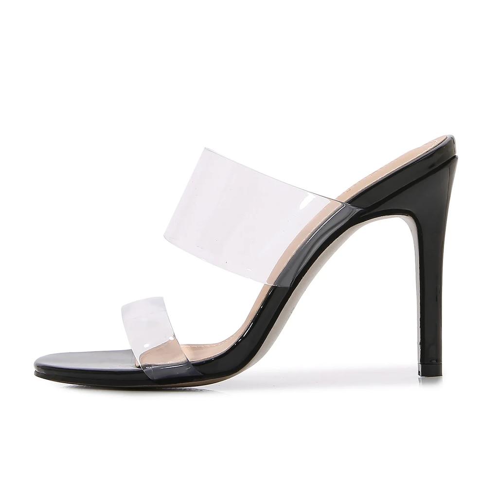 New Summer Women's High-heeled Sandals Simple Transparent High-heeled Slippers Stiletto Square Toe Open-toed Slippers