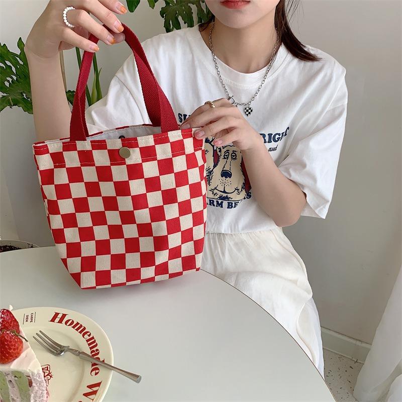 Corduroy Retro Hand-held Cloth Bag Literary Student Mommy Bento Bag Commuter Hand-carried Lunch Box Bag Woman
