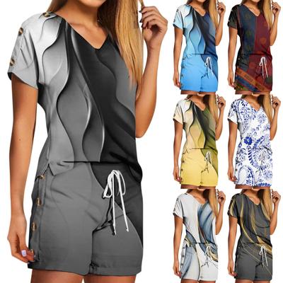 Women's T Shirt Tee Shorts Sets Graphic Casual V Neck Regular Fit Printed Sets