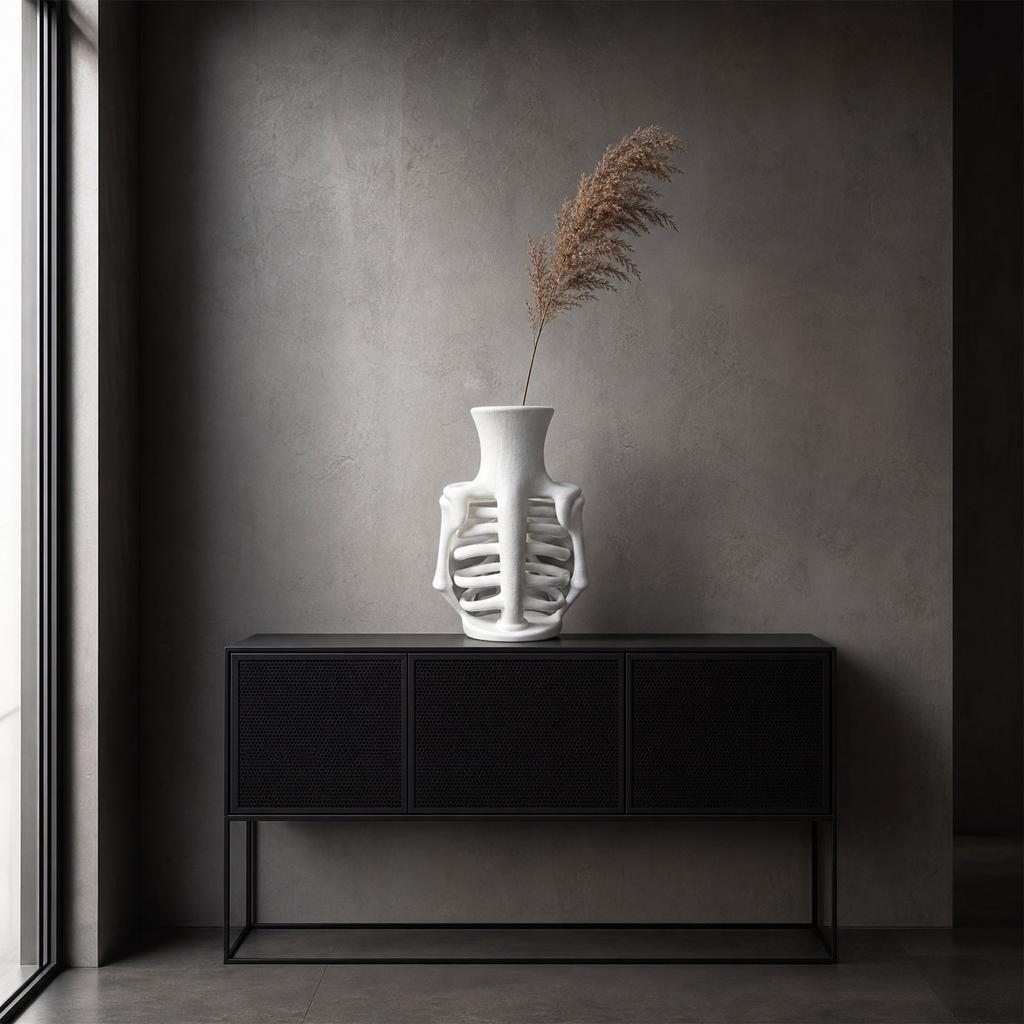 PLA 3D Printed Skeleton Rib Cage Vase Gothic Halloween Home Decor Unique Anatomical Style Indoor Tabletop Flower Vase