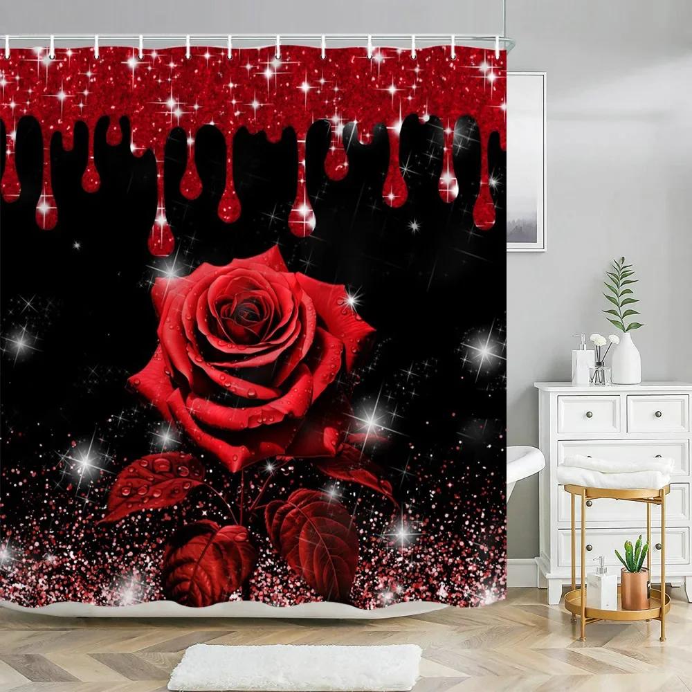 Paris Eiffel Tower Pink Shower Curtain Valentine'S Day Flowers And Butterflies Polyester Washable Bathroom Decor
