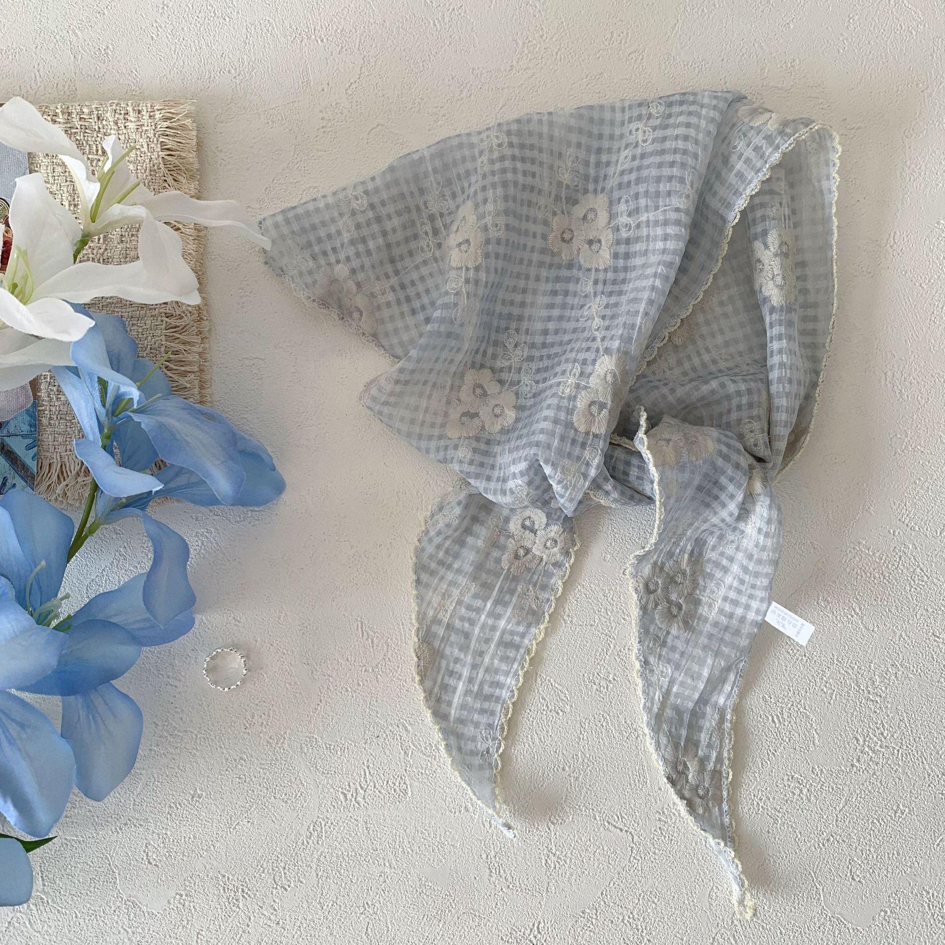 French embroidery flower lace triangle scarf women s 2026 spring and summer new versatile scarf bag head headband outer silk scarf