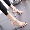 2025 New High-heeled Sandals Women's Summer Fashion Wear Versatile Rear Zipper Rhinestone Open-toed Roman Sandals Women's Stiletto