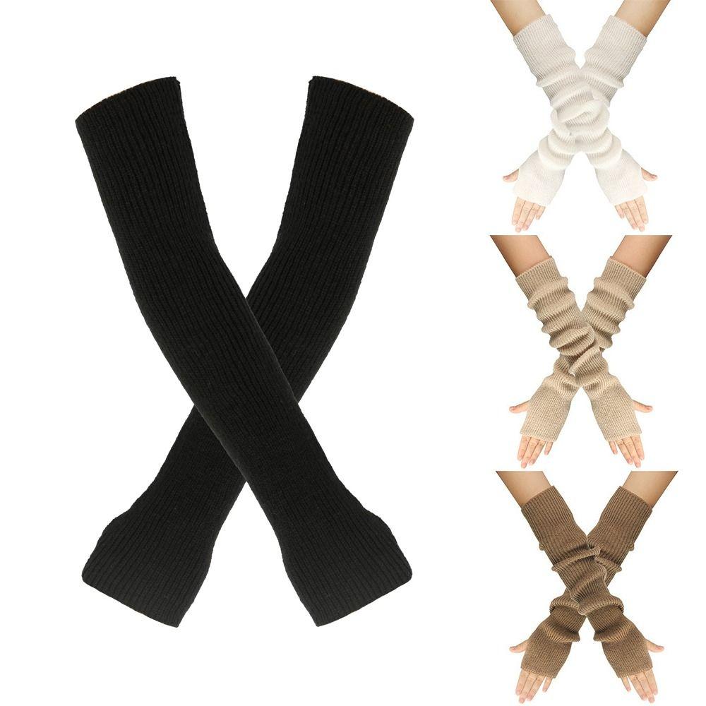 Fashion Long Sleeve Fingerless Long Gloves Solid Soft Elbow Mitten Arm Warmer Knitted Arm Cover Gloves for Women Girls
