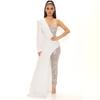 2025 One-Shoulder Silver Splicing Sequin Jumpsuit for Women - European & American Fashion