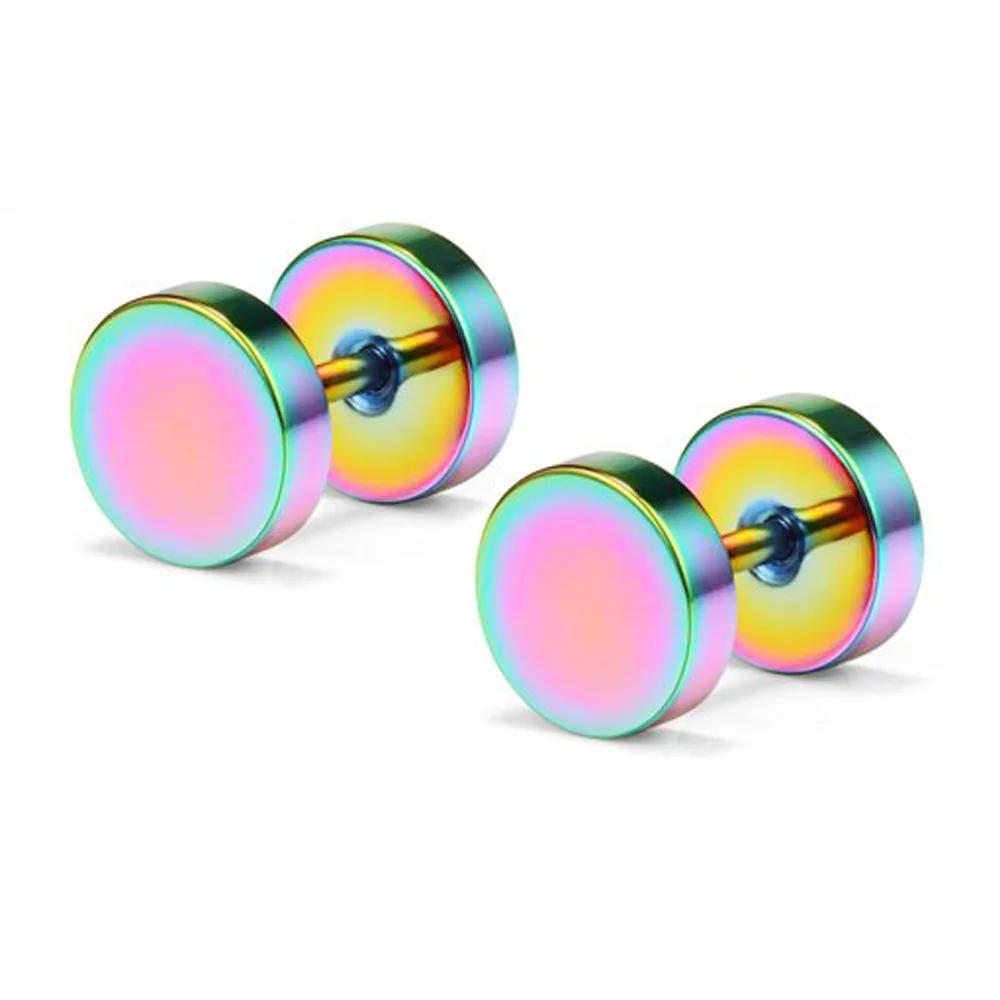 Kadınlar İçin Bir Çift Siyah Paslanmaz Çelik Yuvarlak Küpe Dumbbell Piercing Küpeleri Erkek Punk Moda Takı 2-14mm