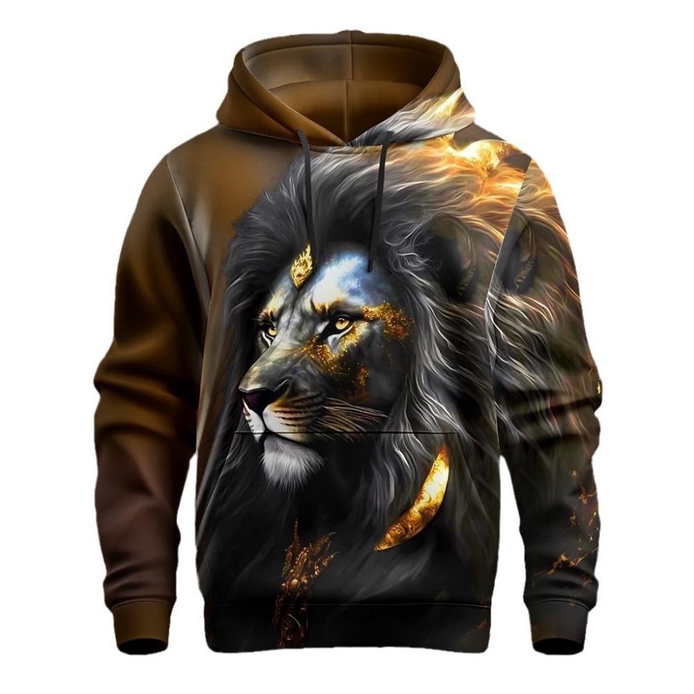 Fierce Animal Lion Pattern 3D Digital Printing Men's Fashionable Hooded Sweatshirt