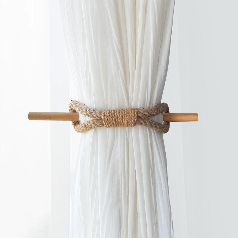 1Pcs Simple Curtain Binding Rope Solid Wood Stick Thick Cotton Rope Hemp Rope Bedroom Living Room Decoration Curtain Buckle