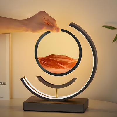 1 lampe artistique 3 couleurs Sables du temps, image d'art en sable mobile, image ronde 3D avec support, télécommande pour une décoration de bureau relaxante