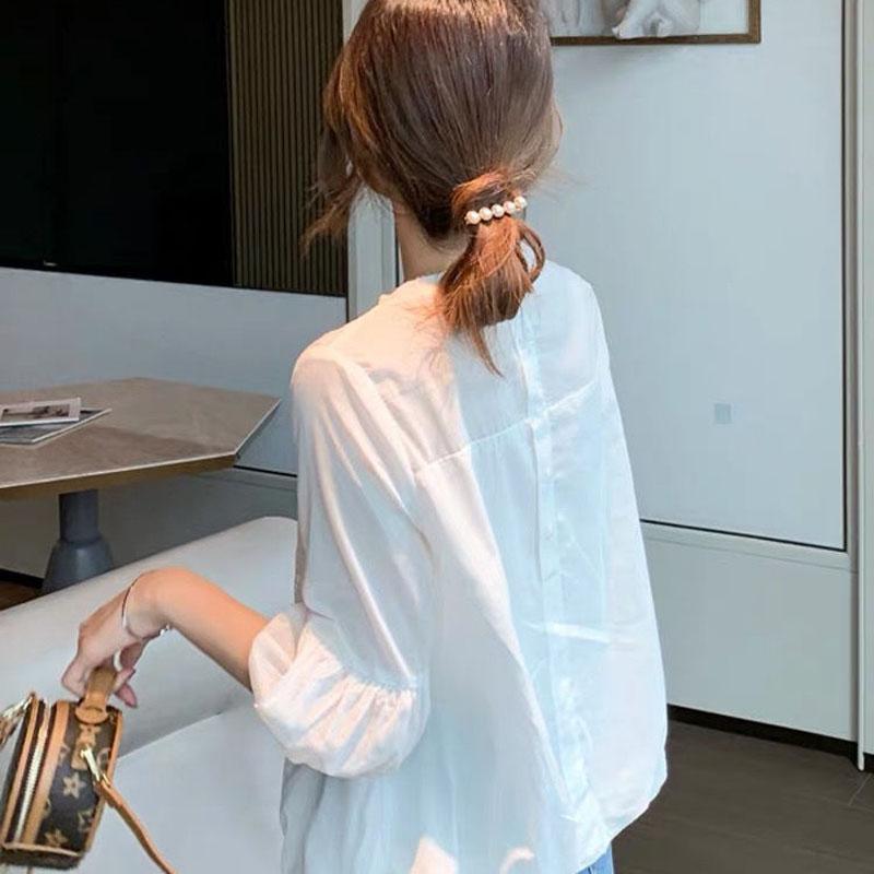 Koreanische Mode Spitze Patchwork O-Ausschnitt Weiß Pullover Blusen Sommer Lässig Damenbekleidung Laternenärmel Locker Alleskönner Hemd