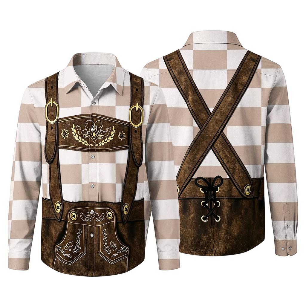 Men's 3D Printed Festival Long Sleeve Shirt with Collar for Casual Outings
