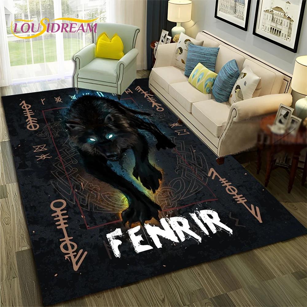 Nordic Viking Odin Valhalla Valknut Carpet Rug for Bedroom Living Room Home Sofa Decoration,Children Game Large Decor Floor Mat