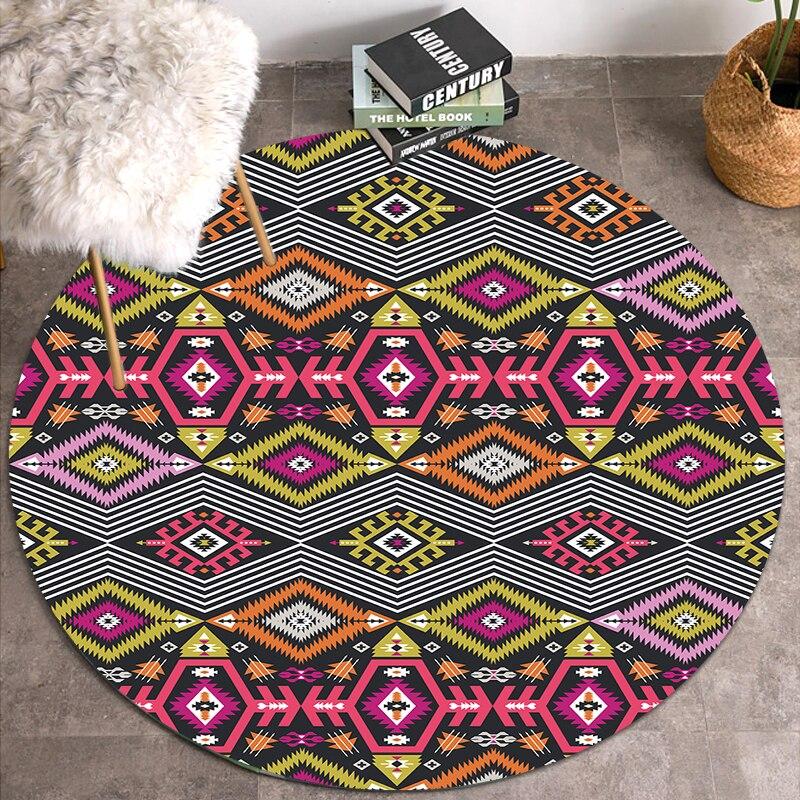 Ethnic Style Rug Floor Mat Boho Round Carpet Home Hotel Living Room for Kids Anti Slip Carpet Doormat Circle Rug