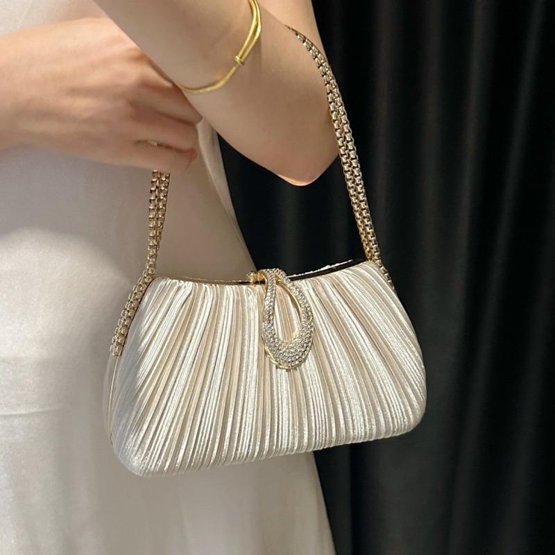 Satin Pleated Dinner Bag Women's Bag Bracelet Celebrity Dress Cheongsam Banquet Bag Women's Shoulder Messenger Bag
