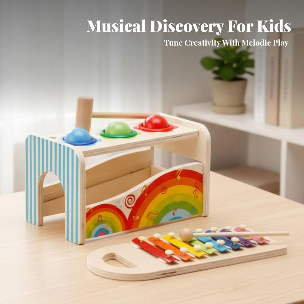 Wooden Music Pounding Bench Multifunction Xylophone Toy Educational Musical Tap