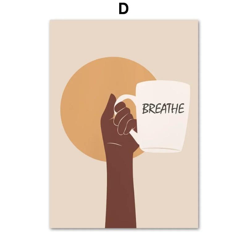 Elegant Abstract African Girl Wall Art with Sun  Coffee  HD Canvas Print Poster for Living Room  Bedroom Decor