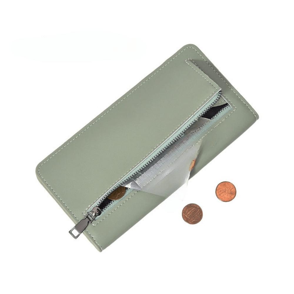 New RFID Anti-theft Brush Women's Wallet Solid Color Ultra-thin Credit Card Bag Zipper Buckle Long Wallet