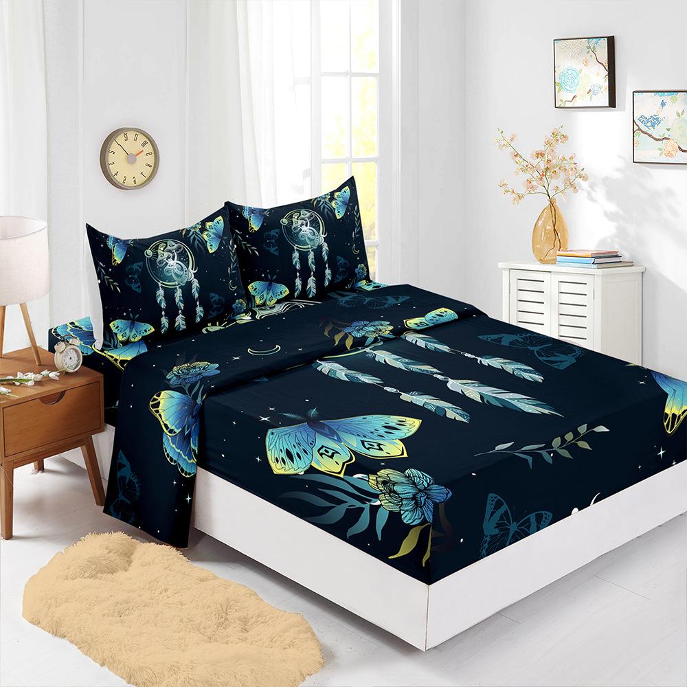 

Four-Piece Mattress Set Butterfly Animal 3D Digital Printing Kit Mattress Protective Cover (90cm * 190cm * 40cm) Pillowcase * 1