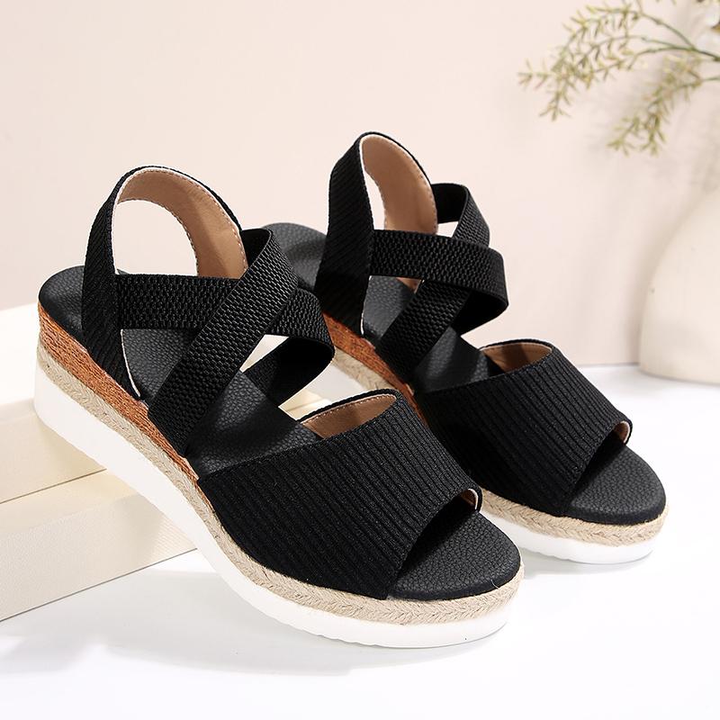 Fashion Ankle Cross Band Wedges Women's Sandals Elastic Strap Solid Non Slip Platform Sandalias Outdoor Soft Comfortable Ladies Zapatos