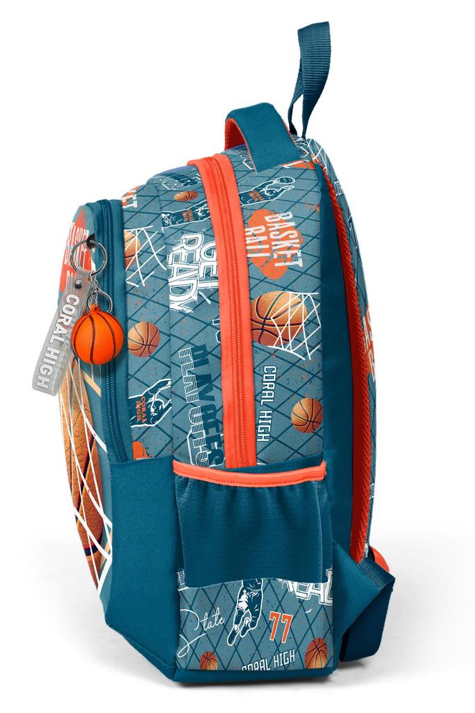 Tříkomorový školní batoh Coral High Kids Nefti Orange Basketbalový vzor 23651