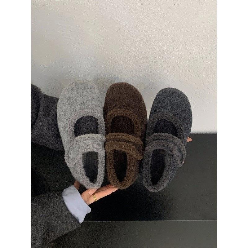Mary Jane Mao Mao shoes shoes 2025 autumn and winter velvet gray single shoes platform Birkenstocks