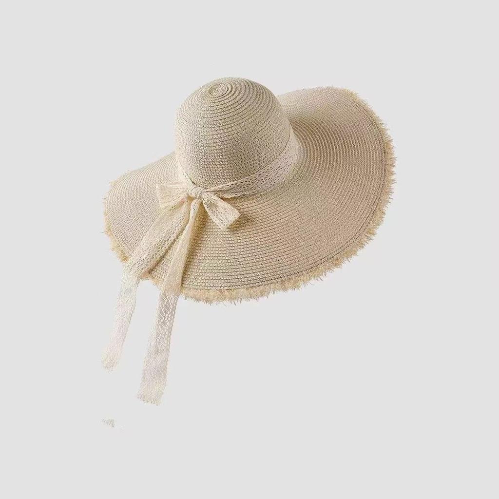 Lace Big-brimmed Straw Hat Bow Hat Women's New Summer Sunscreen Straw Hat Seaside Vacation Sun Hat